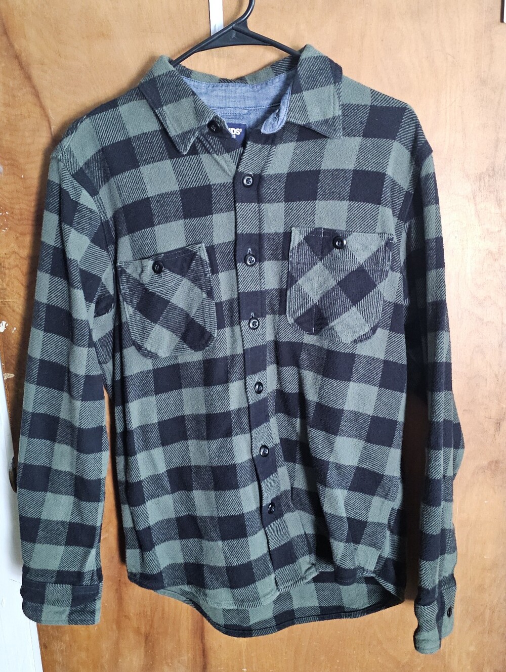 Lands' End Black and Green Plaid Button-Down Shirt